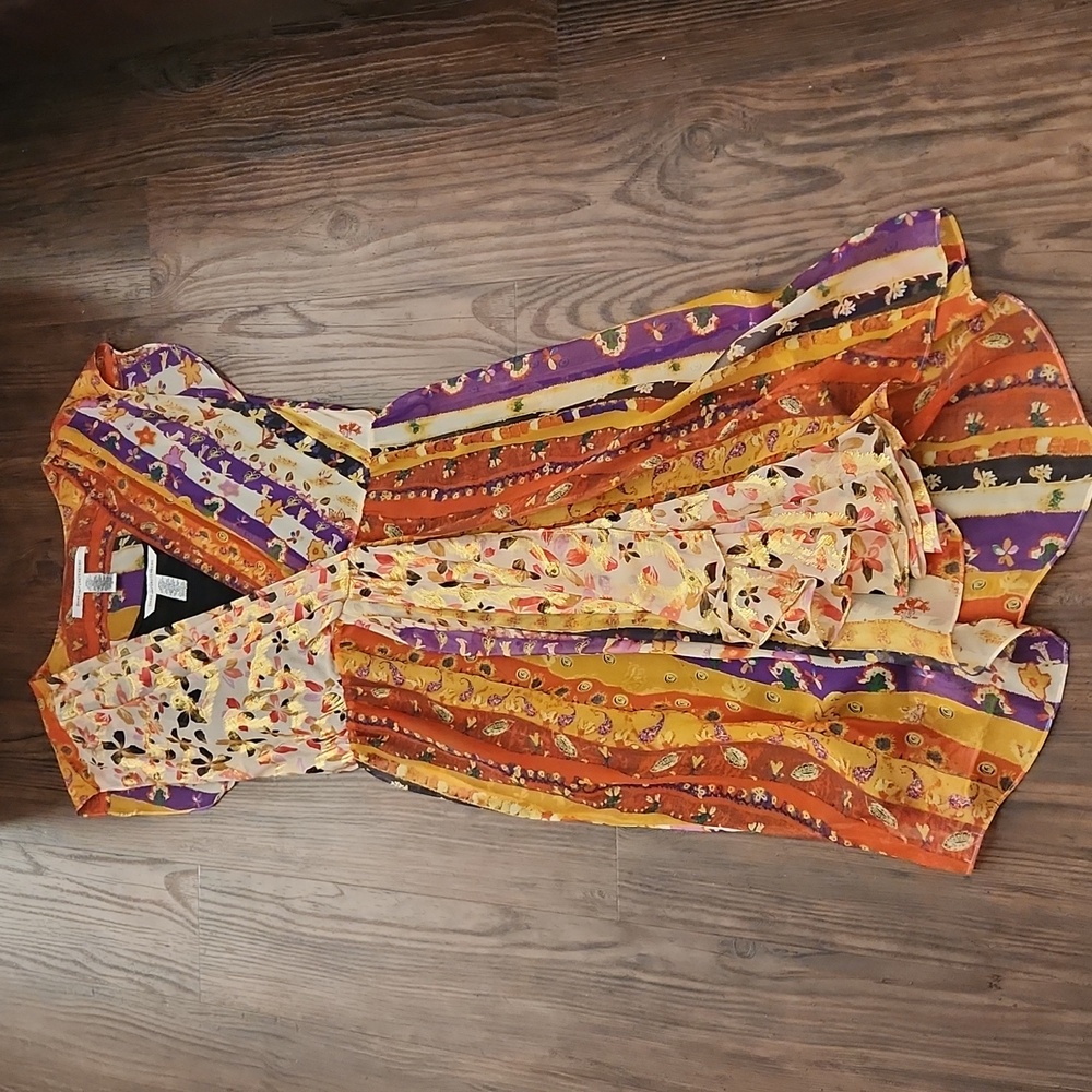 NEW Diane Von Furstenberg DVF Zora Silk Multicoloured/Metallic Midi Dress sz 10